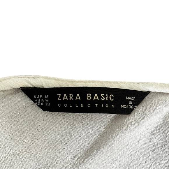 Zara White and Pink Fitted Short Sleeve Tee Size Medium Flowy Floral Viscose - Picture 7 of 10